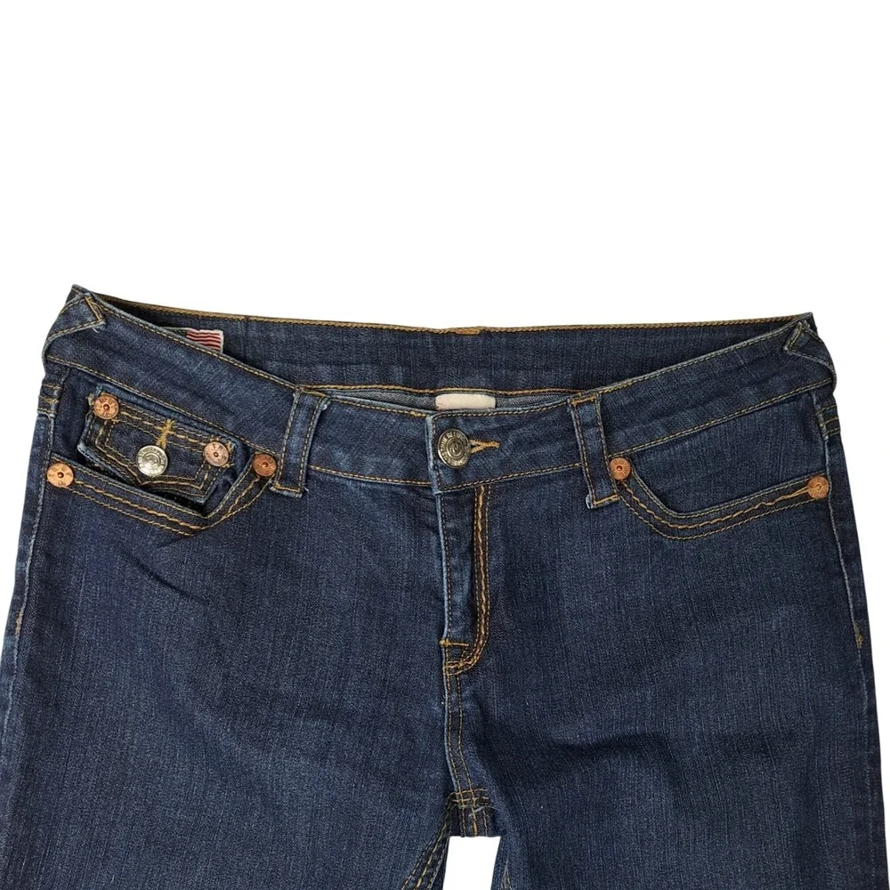 True Religion Becky Big QT Jeans Women 32 Blue Bootcut Contrast Stitch Dark Wash